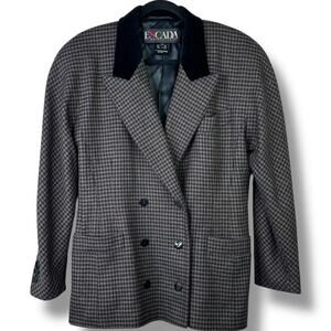 ESCADA German Luxury Black Vintage Wool Houndstooth Velvet Trim Blazer Size 40